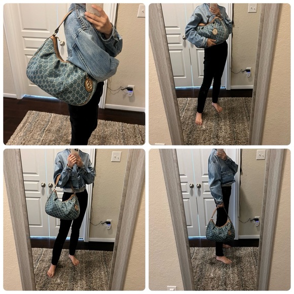 Gucci Gg Monogram Denim/Leather Sukey Hobo Bag - Picture 14 of 16